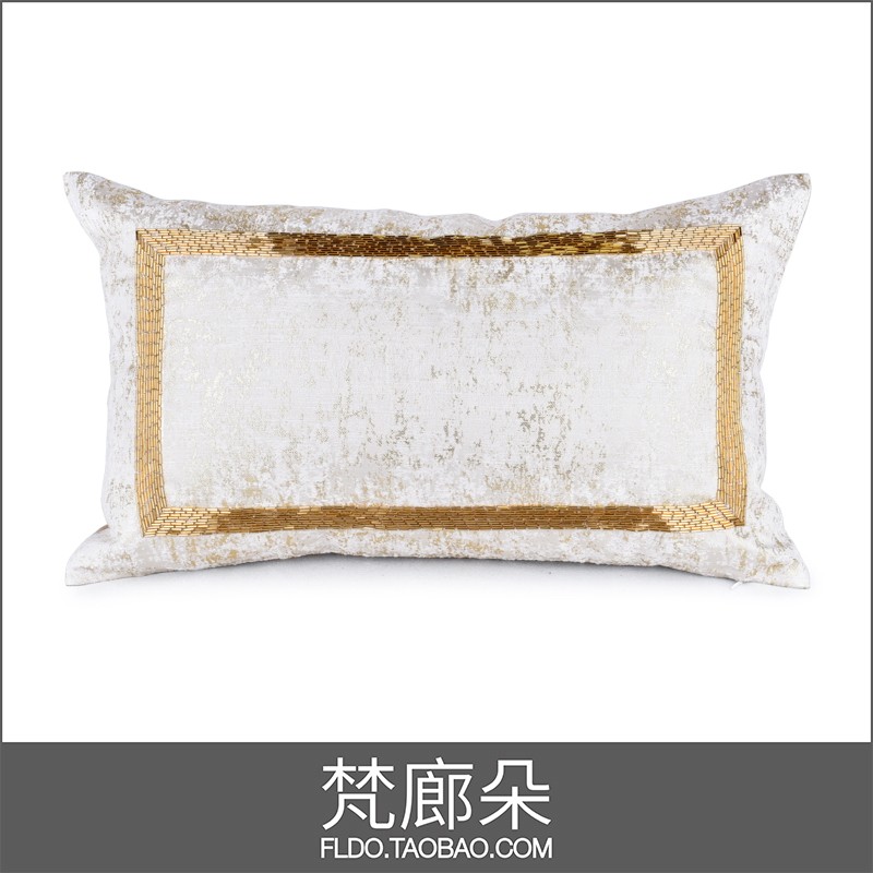 Fan Langduo model room cushion home soft waist pillow pillow bag decoration light luxury new Chinese handmade beaded gold