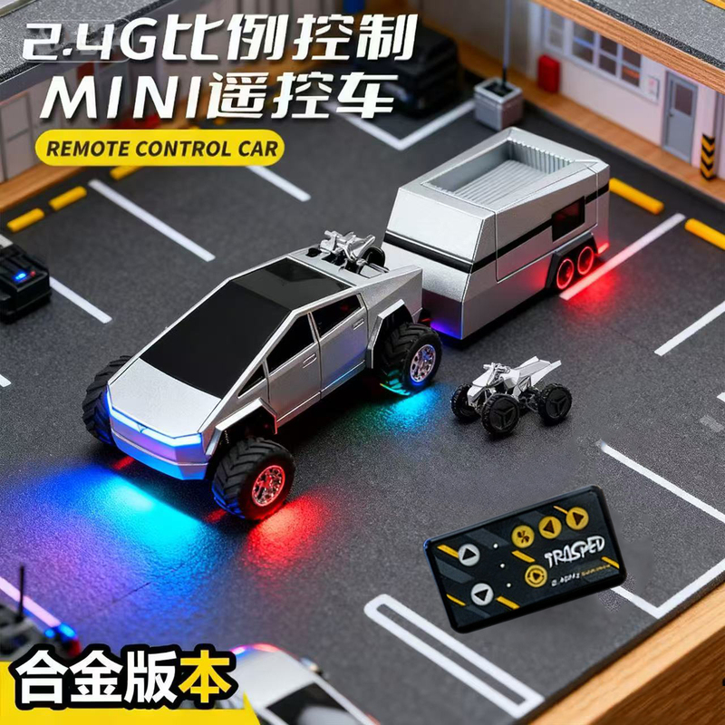 Full Scale 1:64 Mini Remote Control Car Toy Tesla Remote Control Electric Monster Truck Alloy Pickup Truck Remote Control Car