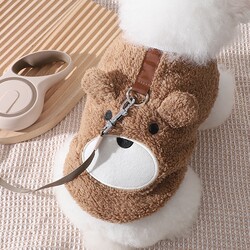Small Dog Clothes, Leash-Compatible Two-Legged Outfit, Bichon Frise Puppy, Bear-Like, Warm and Fluffy Vest, Autumn and Winter Home Wear