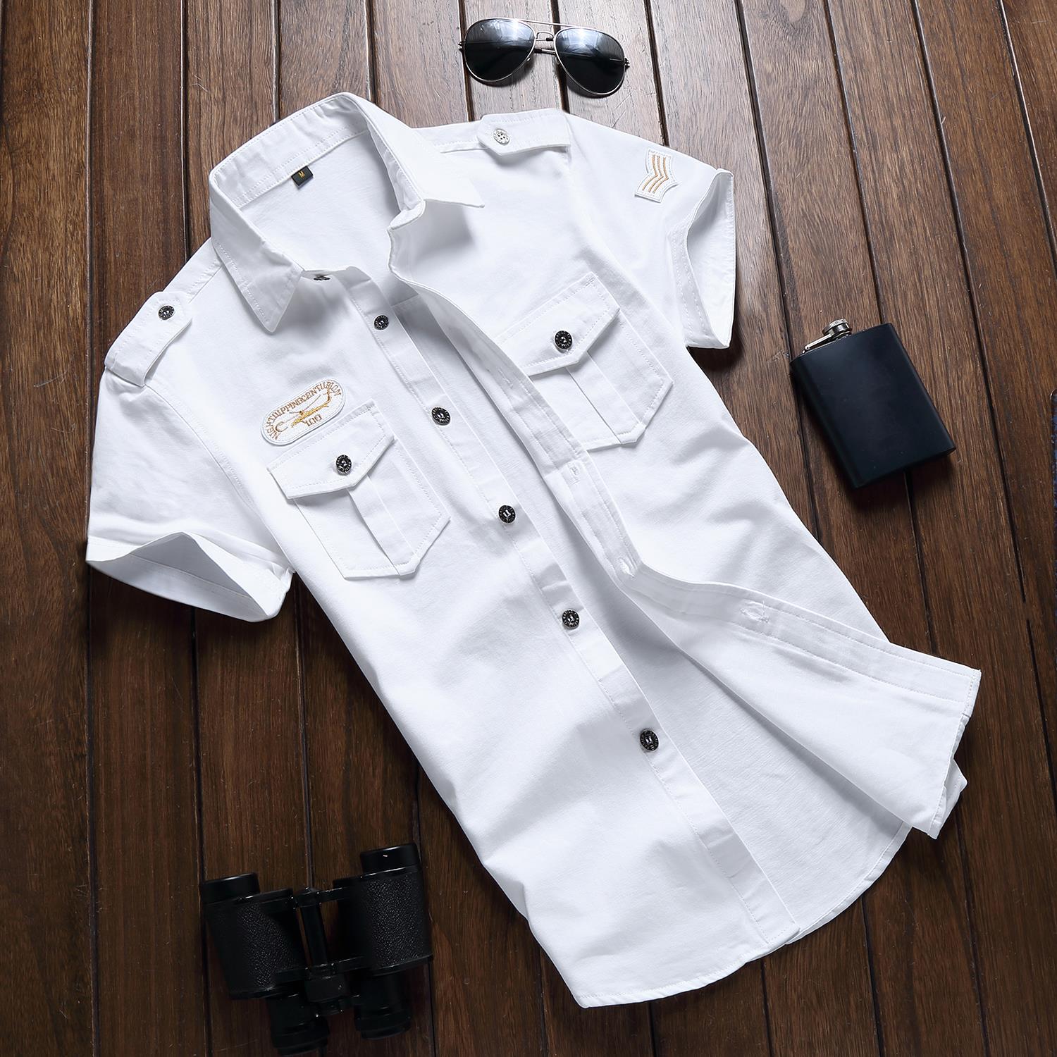 World War II Navy Uniform Pilot Shirt Men World War II Classic A2 Short Sleeve Shirt Men Army American Retro Germany