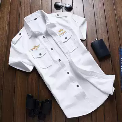 Military style men's men's summer middle-aged men's short-sleeved shirt cotton thin middle-aged and elderly father's flat shirt loose