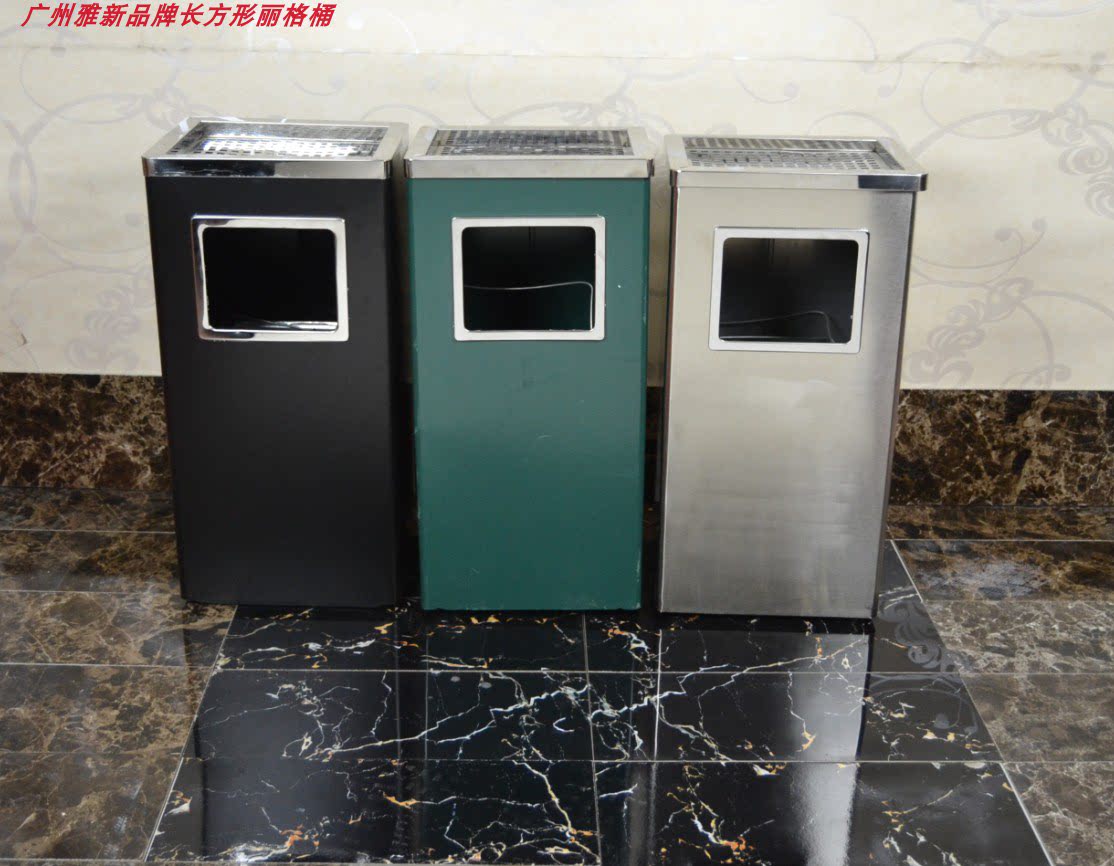 Lobby Stainless Steel Hotel Trash Cans FASHION VERTICAL BAND INNER BARREL SMOKING ASH TRAY MALL PEEL BARREL BOX