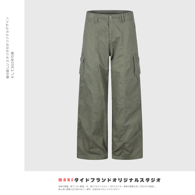 Mars American Retro Military Green Multi-Pocket Cargo Pants for Men and Women, Loose Straight-Leg Trendy Versatile Casual Long Pants Mars American Retro Military Green Multi-Pocket Cargo Pants for Men and Women, Loose Straight-Leg Trendy Versatile Casual Long Pants