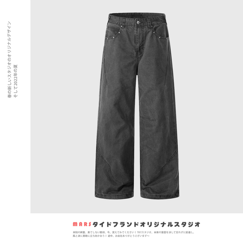 Mars American Retro Loose Straight Gray Cargo Pants Unisex Trendy Versatile Street Wide-Leg Casual Long Pants