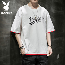 Playboy flagship short-sleeved T-shirt mens cotton summer top clothing Teen tide brand loose fake two-piece T-shirt