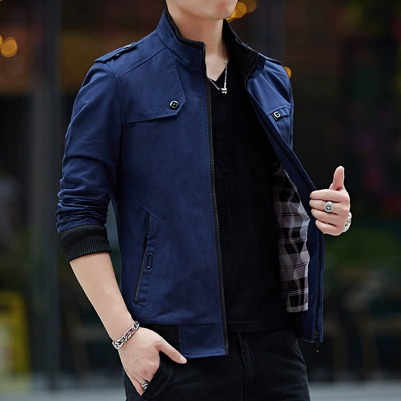 Demi-season denim cotton men's autumn jacket for leisure, Korean style