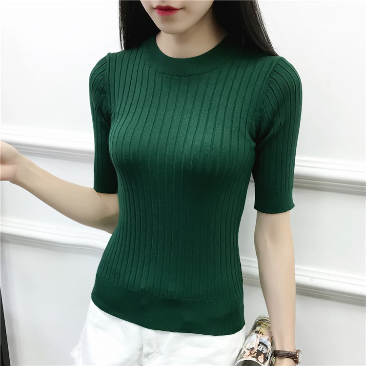 Mùa xuân 2017 thu đông mới nửa cao cổ áo tay áo đáy quần nữ bó sát phần mỏng áo len hoang dã tay áo bảy điểm quần áo nữ
