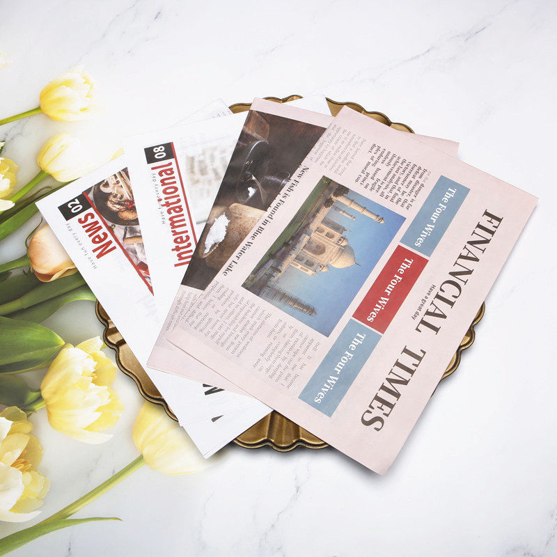 English Foreign Language Newspaper grey black and white photo props decorated retro in wind food net red explosion