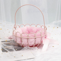 Pink flower basket ornaments cute girl heart bedroom portable basket desktop sundries storage small basket photo props