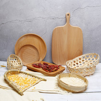 Gourmet photo shoot props baking props Japanese beech wood snack plate fruit plate breakfast solid wood tray
