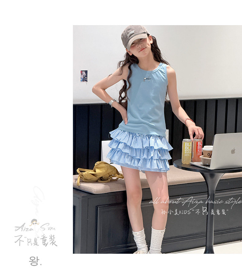 孙小美运动风叠穿女童无袖上衣套装2026夏装新款儿童背心两件套薄 — 14