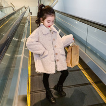 Girls  flannel thickened coat Lamb hair Autumn and winter childrens foreign style childrens Korean version of the little childrens coat