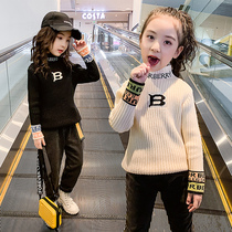 Mink velvet girls sweater autumn and winter 2021 new spring and autumn childrens velvet thickened base shirt in the big child foreign style