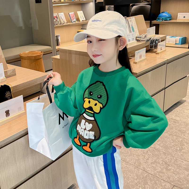 Girl's thick T-shirt spring clothing 2022 new foreign school children girl blouses CUHK children's spring and autumn net red trendy children's clothing wave