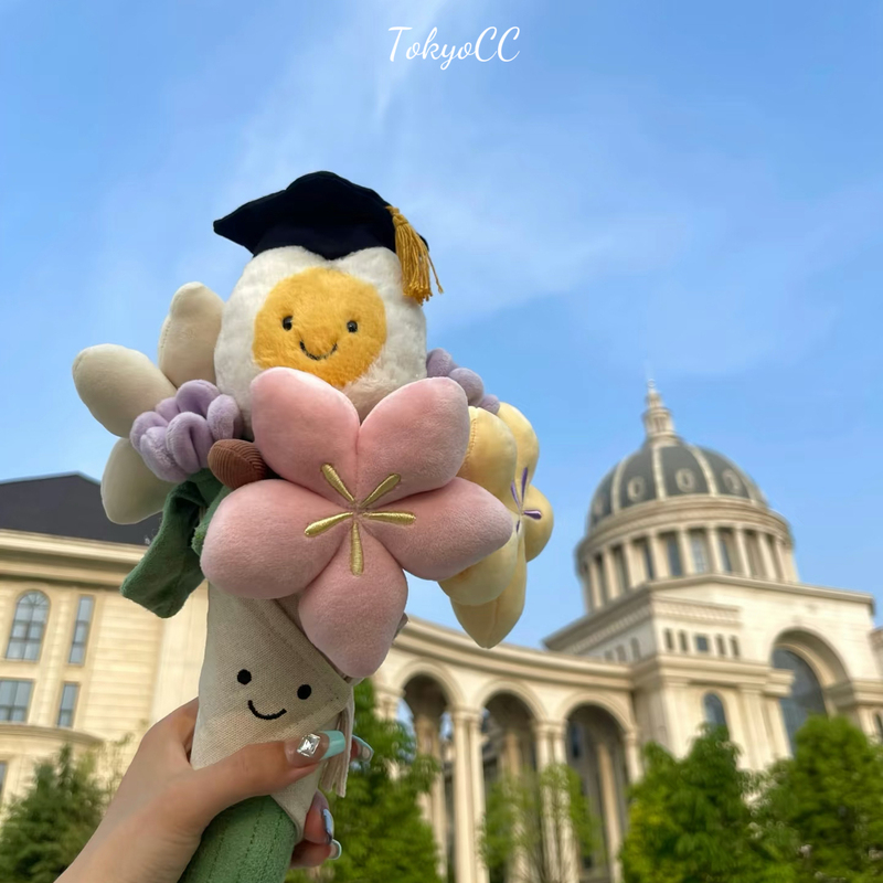 Tokyocc Graduation Bouquet Doll Boiled Egg Plush Toy Photo Props Graduation Gift