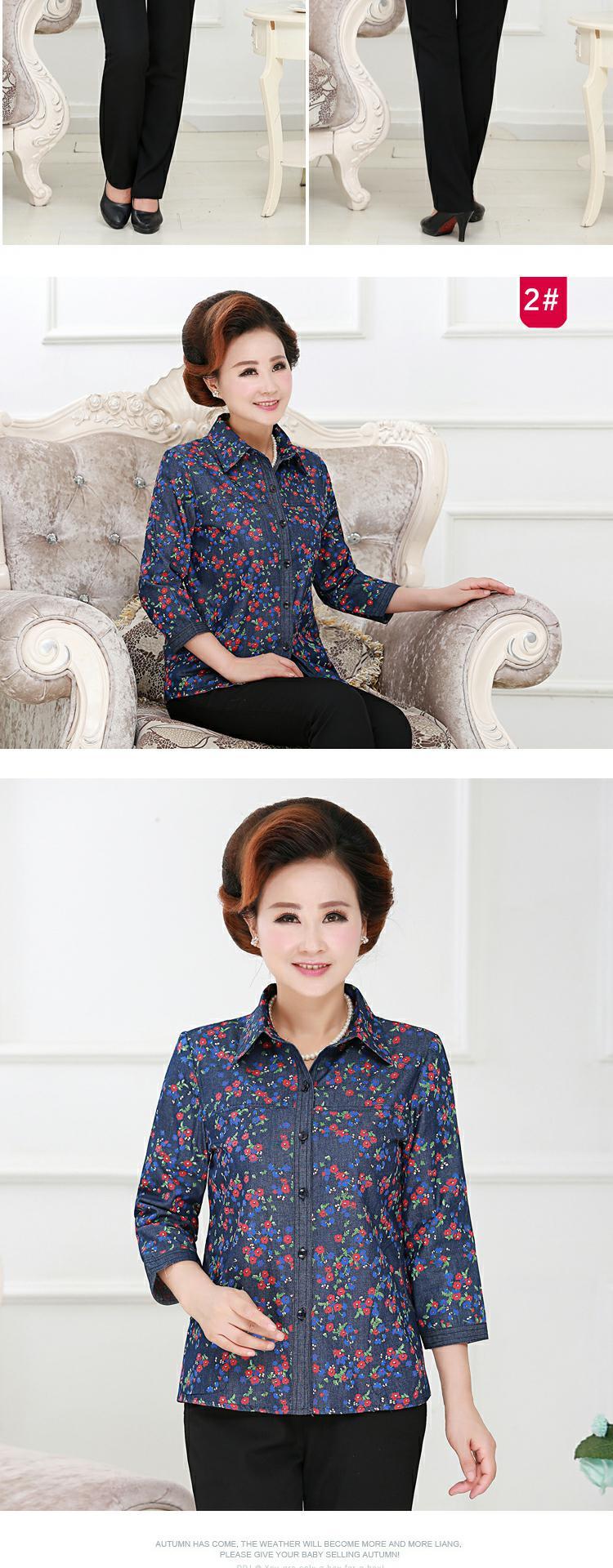 Áo sơ mi nữ bằng vải cotton trung tính cho mẹ tải mùa thu dài tay áo rộng bà ngoại tải áo sơ mi nữ cỡ lớn áo đầm trung niên