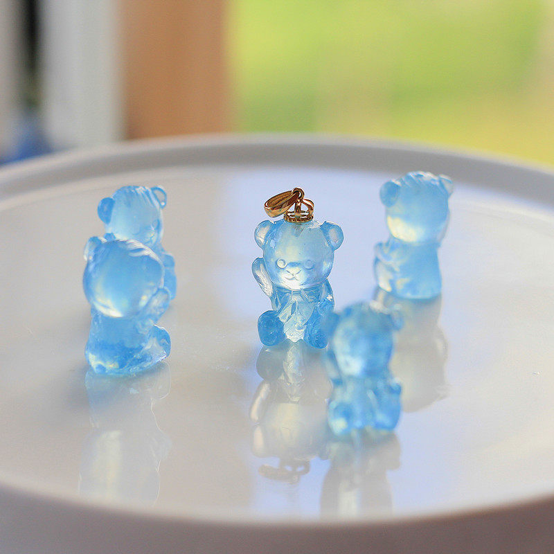 Taoyuan Li Original Gold 18K Gold Inlaid Crown Pendant Natural Aquamarine Cute Bear Boy Send Girlfriend Gift