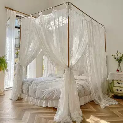 Japanese-style beautiful pure white straps Palace 2 0 four-column encryption thickened double floor three-door 1 8 mosquito net 1 5