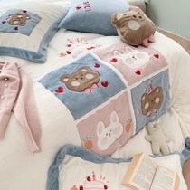 Cartoon light luxury 1 2 three-piece padded double-sided velvet double household four-piece coral velvet milk Velvet