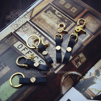 Handmade Italian vegetable tanning brass motorcycle car keychain head layer cowhide flat key leather connecting ring