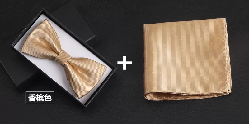 Golden wedding dress for men and women, beige bow tie with bow, champagne color