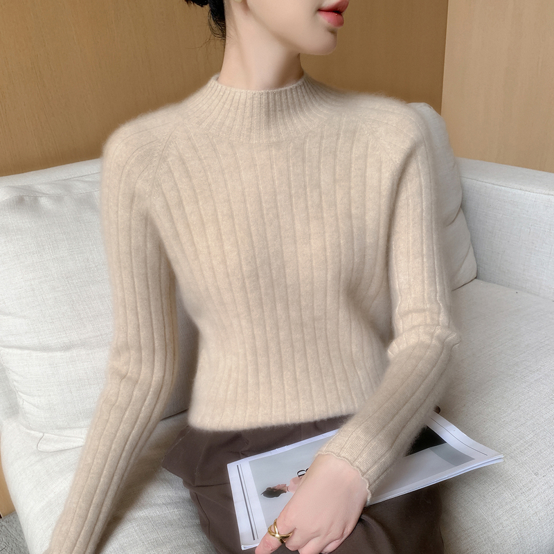 Albas Virgin Cashmere Sweater for Women, Half-Turtleneck, Ribbed, Slim-Fit, Slimming Base Layer Knit Wool Sweater Albas Virgin Cashmere Sweater for Women, Half-Turtleneck, Ribbed, Slim-Fit, Slimming Base Layer Knit Wool Sweater
