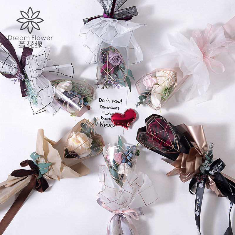 Seven-night Diamond Heart Single Packaging Bag Rose Packaging Paper Single Bag Single Flower Bouquet Packaging Material Goddess Festival
