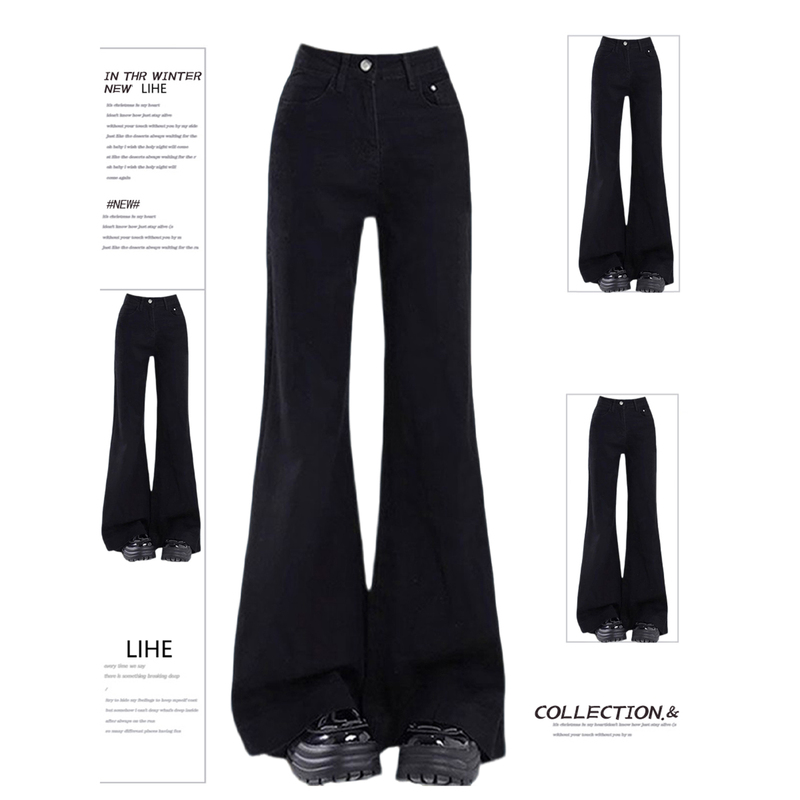 150kg Plus Size Women's Black Stretchy Flared Jeans for Autumn, Slimming American Style Bell-Bottom Pants for Fat Women
