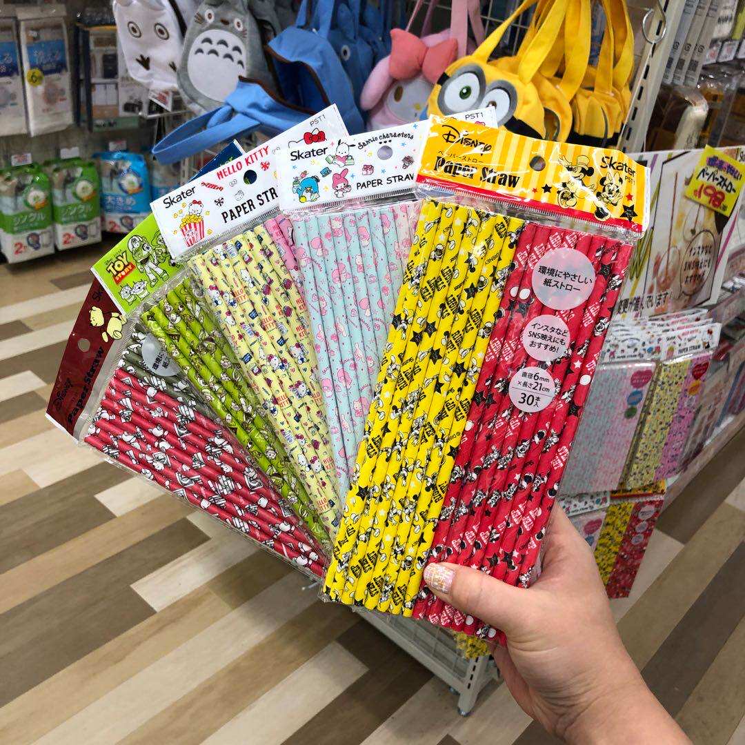 Коктейльные трубочки 日本迪士尼米奇米妮三眼仔一次性果汁牛奶饮料环保纸质吸管30根