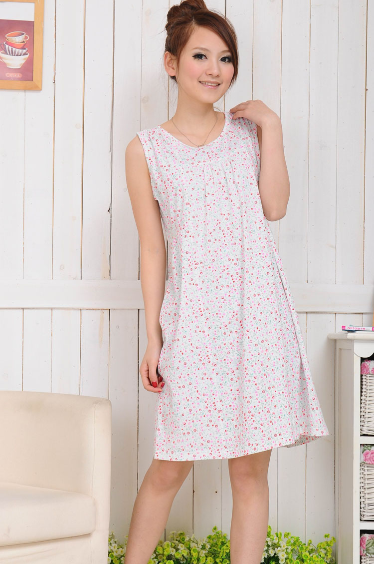 Mùa hè nữ bông trùm đầu ngắn tay nightdress vest văn hóa váy hoa trùm đầu thể thao mặc giản dị