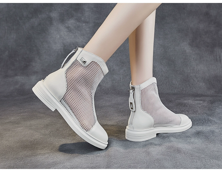 Giày bốt rỗng Martin phụ nữ mùa hè 2020 giày da mát mẻ lưới tất cả các kết hợp phù hợp với ống giữa thời trang đáy phẳng giày bốt nữ - Kính khung