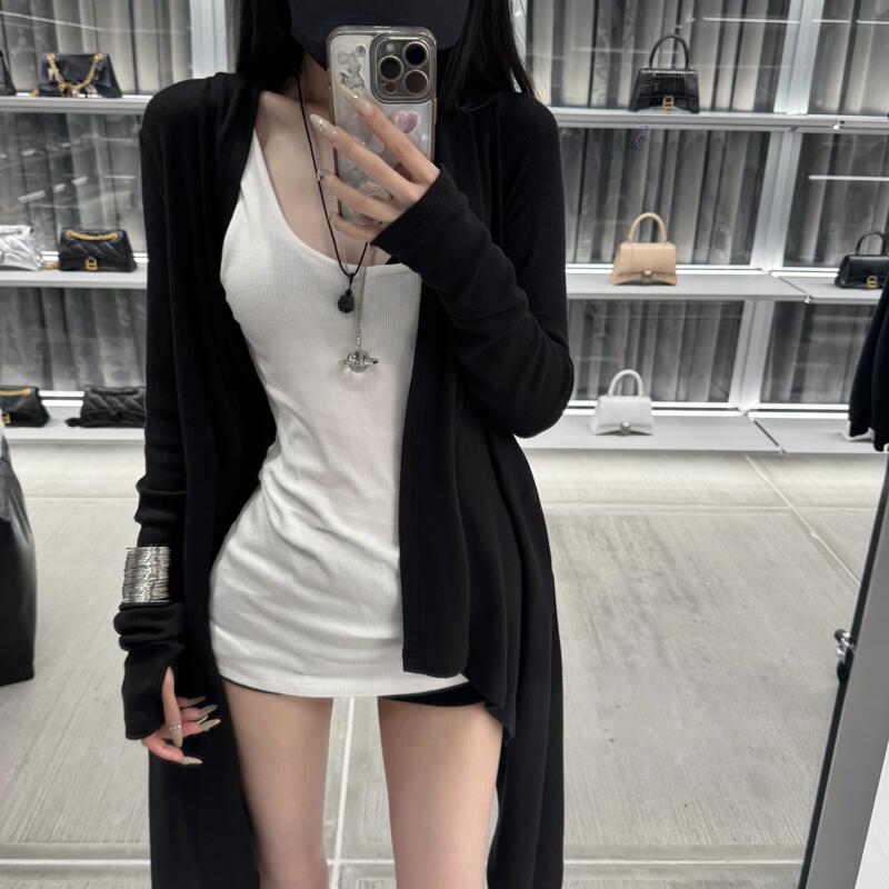 021Ope Paper-Thin Irregular Hem Knit Sweater, Dark Style Cardigan, Lazy Sun Protection, Simple Long-Sleeve Jacket