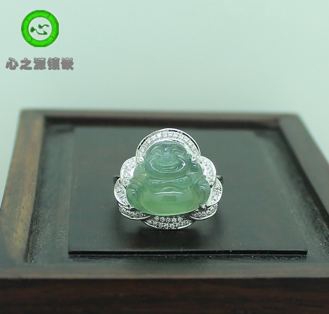 (Xing Family Workshop) Emerald Buddha Ring Personality Customized 18K Gold Inlay 102511