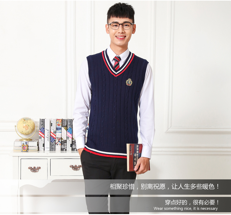 Áo vest nam đại học 2018 mùa thu đông mẫu cotton dày cổ chữ V cỡ lớn phục vụ lớp áo len đan đồ vest