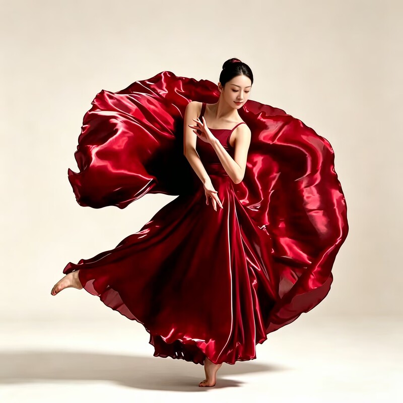 Wine Red [Black Moonlight Double-Layered Flared Skirt, Super Dazzling! 900 Degree Modern Dance Red Dance Dress with Shiny Fabric Wine Red [Black Moonlight Double-Layered Flared Skirt, Super Dazzling! 900 Degree Modern Dance Red Dance Dress with Shiny Fabric