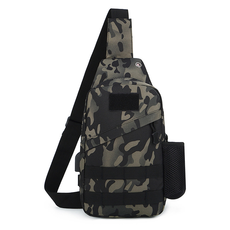 New outdoor camouflage tactical multi-functional men's single shoulder messenger travel riding wear-resistant scratch-resistant commuter chest bag USB