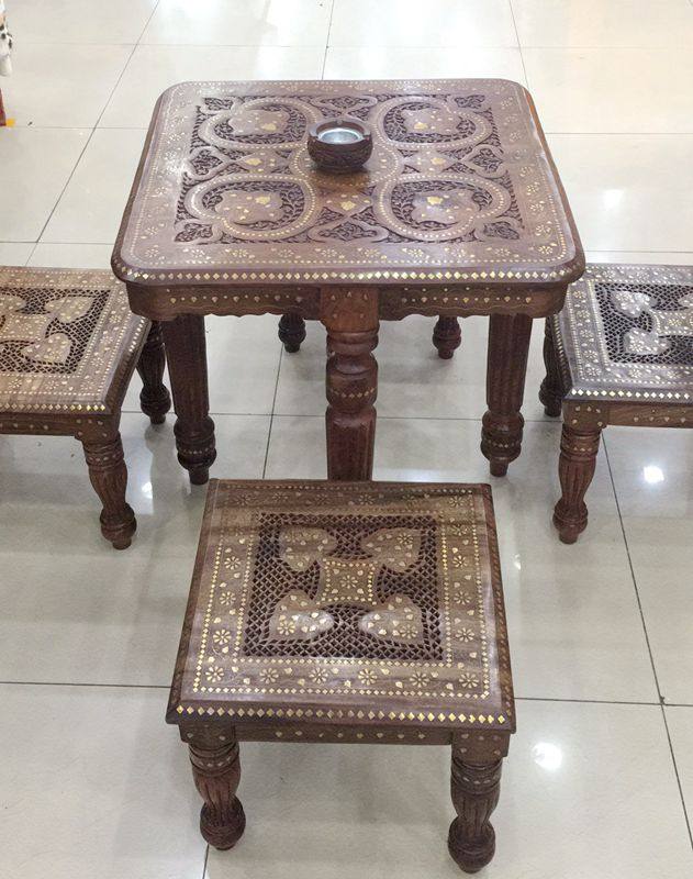 Wooden table and wooden table stool for wood-carved furniture in Pakistan