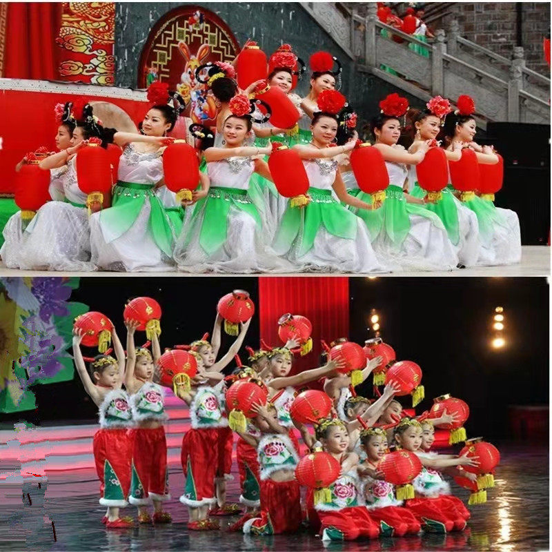 Children's kindergarten dance props show hand-held New Year's day and New Year's small Chinese red lantern folding telescopic decoration