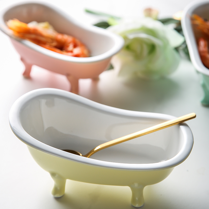 Creative Ceramic Bathtub Bowl Cute Little Bowl Ice Cream Bowl Pudding Bowl Dessert Fruit Bowl Home Cutlery
