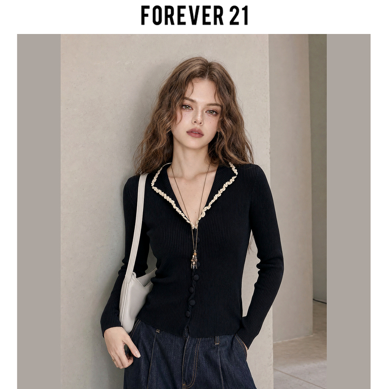 Forever 21 Black 2026 Autumn New Knit Sweater for Women, Age-Reducing, Comfortable, Suitable for Commuting, with a High-End Feel