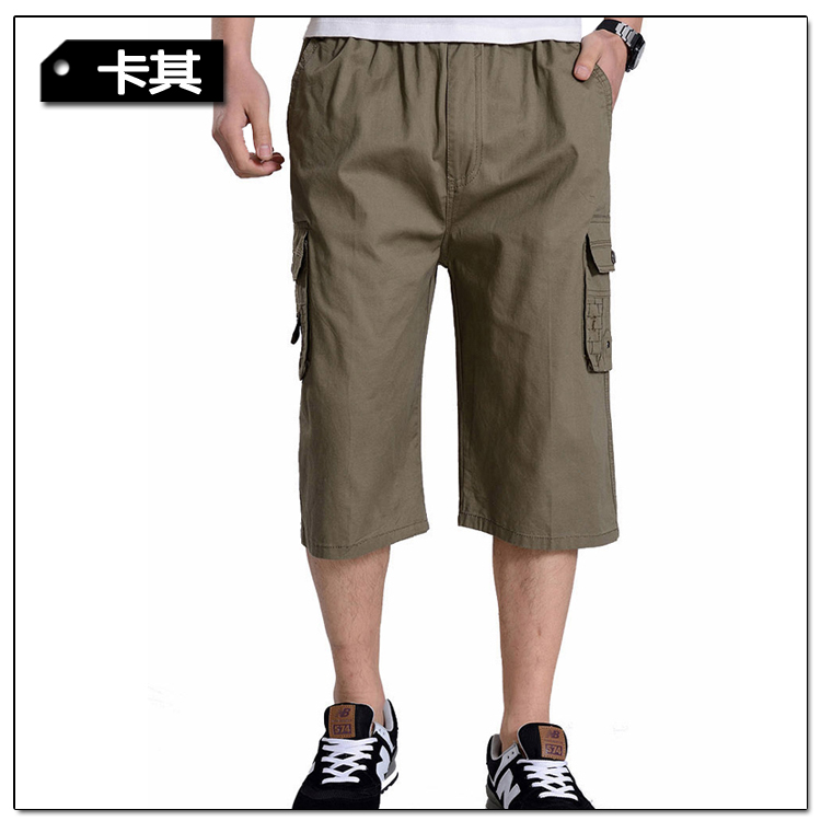 Mùa hè trung niên quần cotton nam cắt cúp cha trung niên nạp phân để tăng eo cao thun thun quần short nhiều túi quần short bò nam đẹp