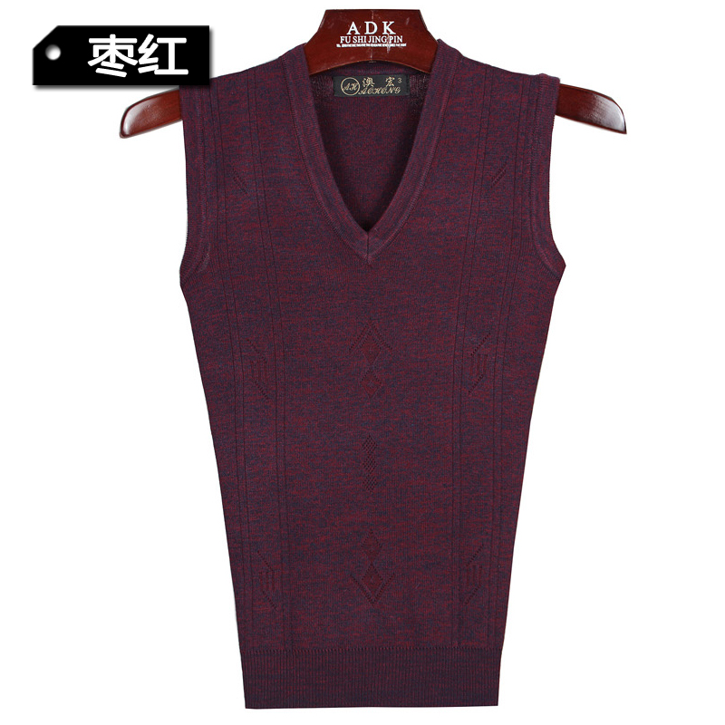 Mùa thu và mùa đông trung niên áo len nam áo len cổ chữ V áo len màu rắn nam vest công sở áo khoác nam trung niên