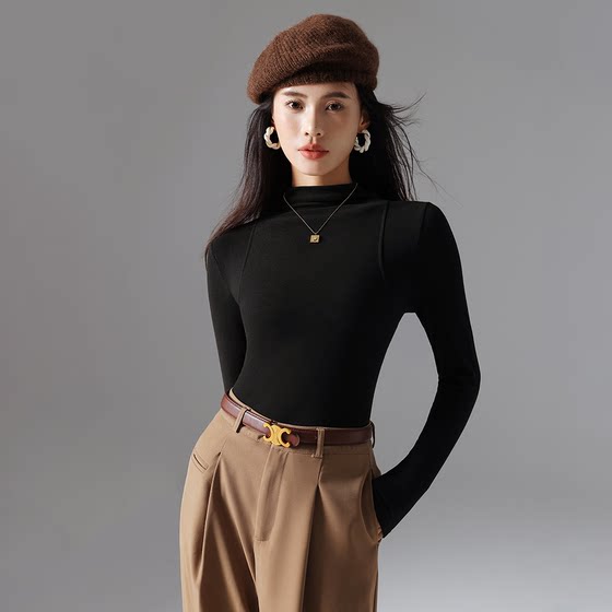 Spring and Autumn Thickened Half-Turtle Collar Bottoming Shirt Solid Color Slim Fit Covering Breasts Bottoming Fishbone Pile