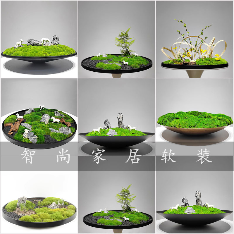 New Chinese-Style Zen Eternal Moss and Lichen Landscape Artistic Hotel Room Large Round Dining Table Turntable Soft Decoration Piece