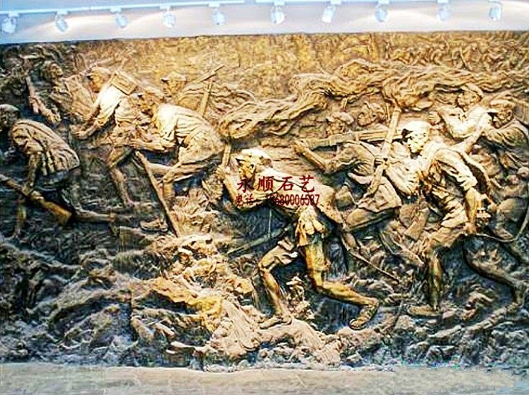 FRP sandstone sculpture garden decoration Red Army figure relief court background campus decoration