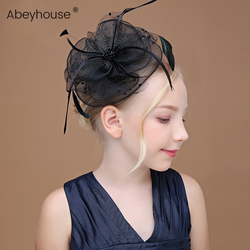 Children's Original Headdress Black Mesh Feather Handmade Hair Clip Girls Dress Fashion Retro Party Hair Accessories Super Fairy