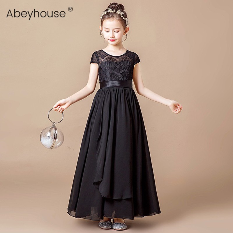 Girls conference long version violin performance suit black evening dress children's orchestra performance catwalk show host