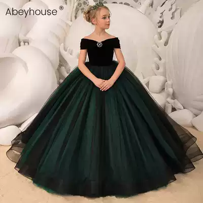 chao xian shoulder children dress girls high-end black long tail wan yan fu zhong da tong birthday princess dress