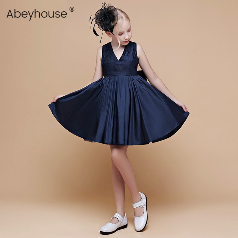 Girls evening dress navy blue catwalk princess skirt children's piano performance costume violin playing Western style host costume