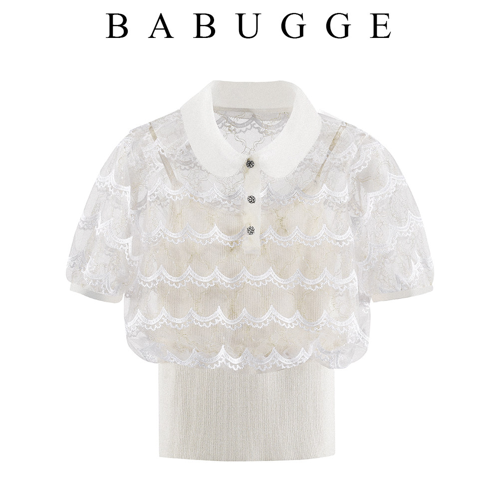 White Lace Jersey Woman Loose 20 Korean version Fashion Fashion Temperament Sweetshirt Design Sensary Blouse T-shirt T-shirt